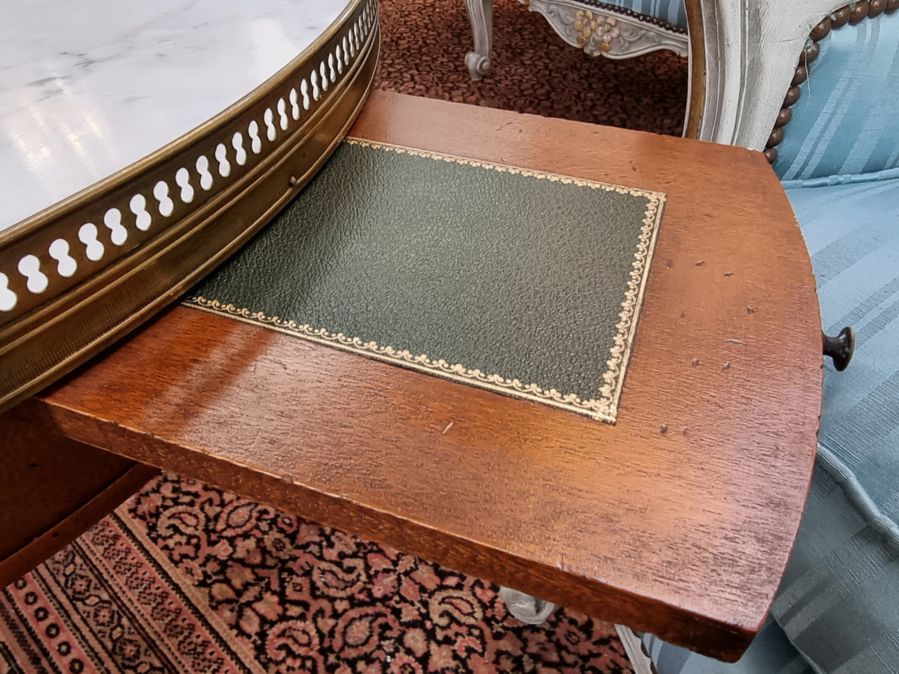 Louis XVI Style Mahogany Marble Top Bouillotte Table