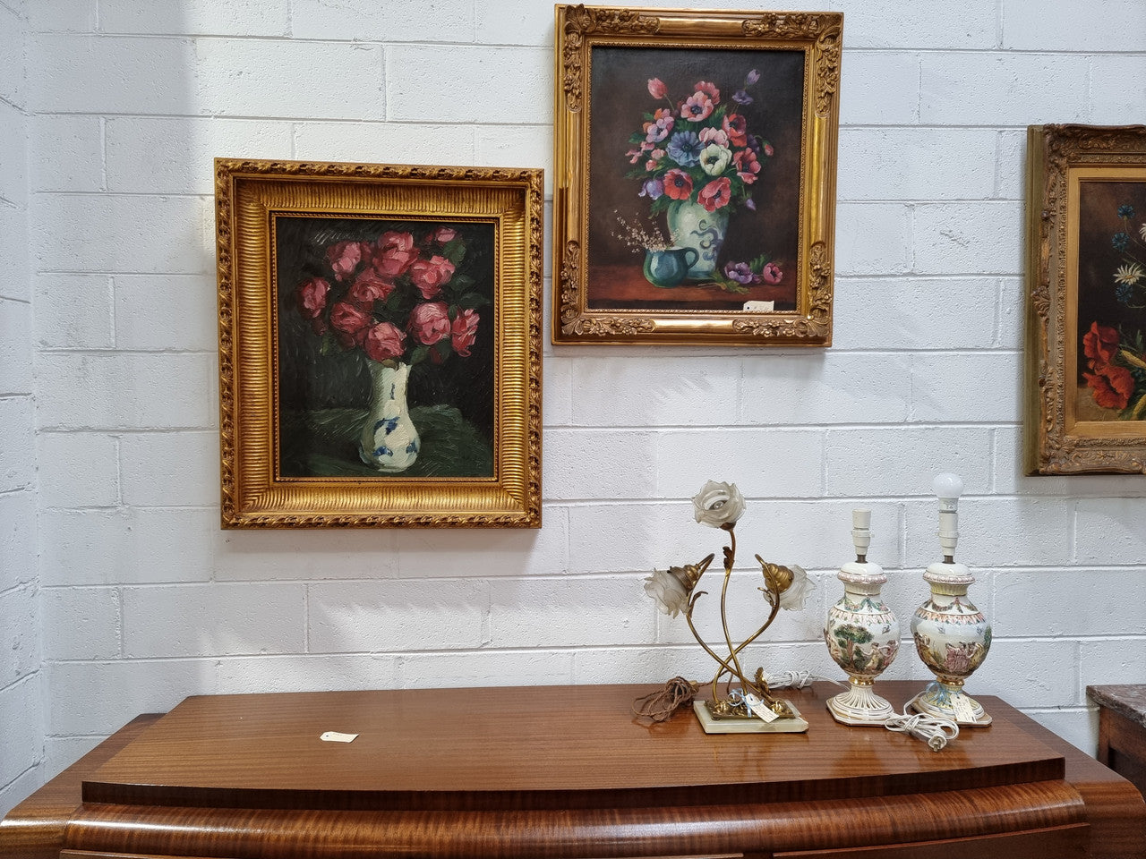 French floral signed oil painting of flowers in a vase in a stunning gilt frame. In good original condition.