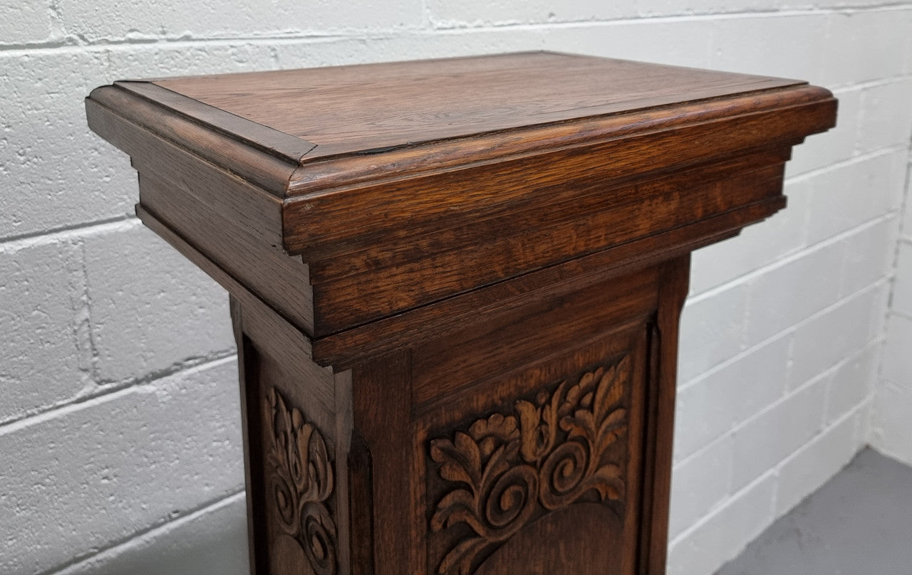 French Oak Henry II Style Pedestal with Carving to Trunk