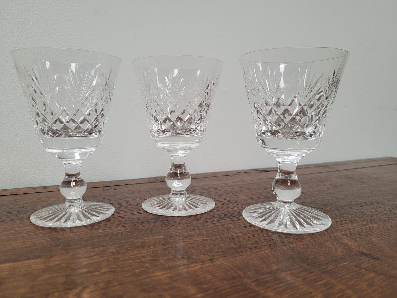Set of six Stuart crystal “Henley” pattern wine glasses. In good original condition with no chips or cracks.
