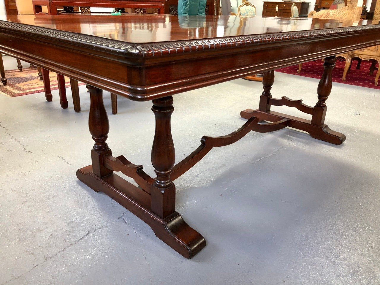Mahogany Tudor Style Dining Table With Carved Edge
