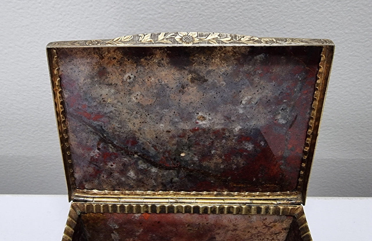 Rare & Beautiful 18th Century Silver Gilt & Red Moss Agate Trinket Box