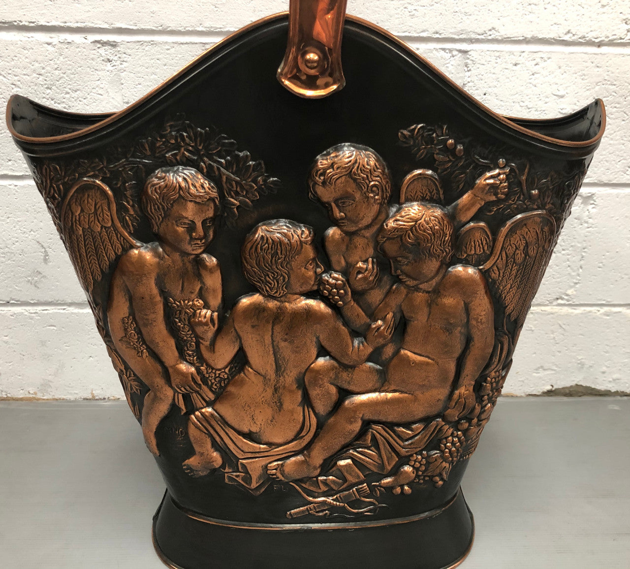 Very Decorative French Copper Cupid Decorated Umbrella-Stick Stand
