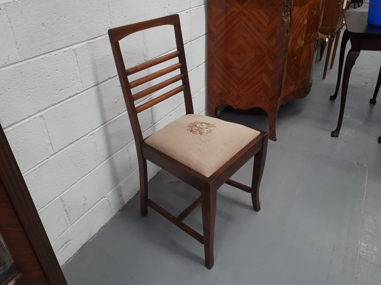 Ash wood tapestry covered chair. In good original condition.