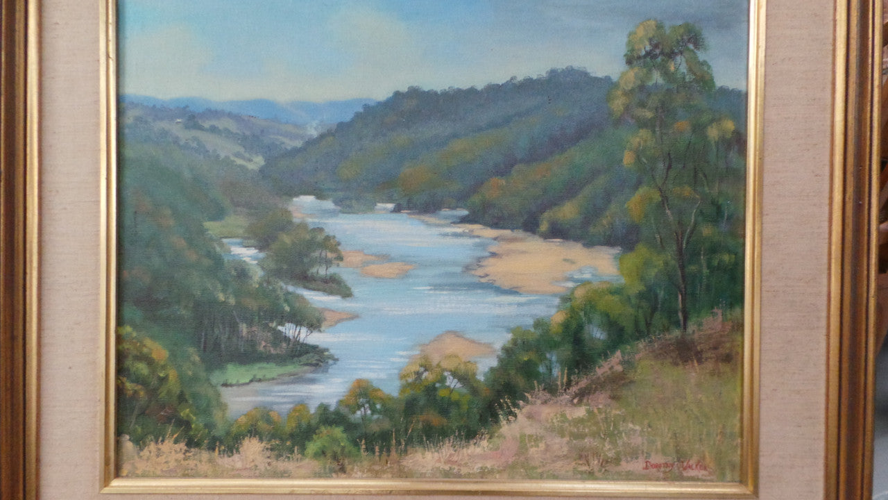 Framed Landscape Oil On Board Painting of Bega River