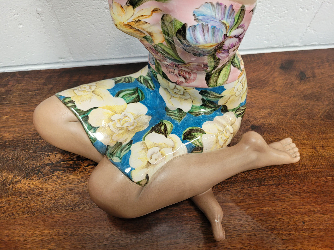 Large, Striking, Vintage Art Deco Tropical female porcelain figurine by Lenci Artist RONZAN, Italy. Beautifully modelled she is wearing a gorgeous polychrome strapless dress and flowers in her hair. Circa 1950’s.