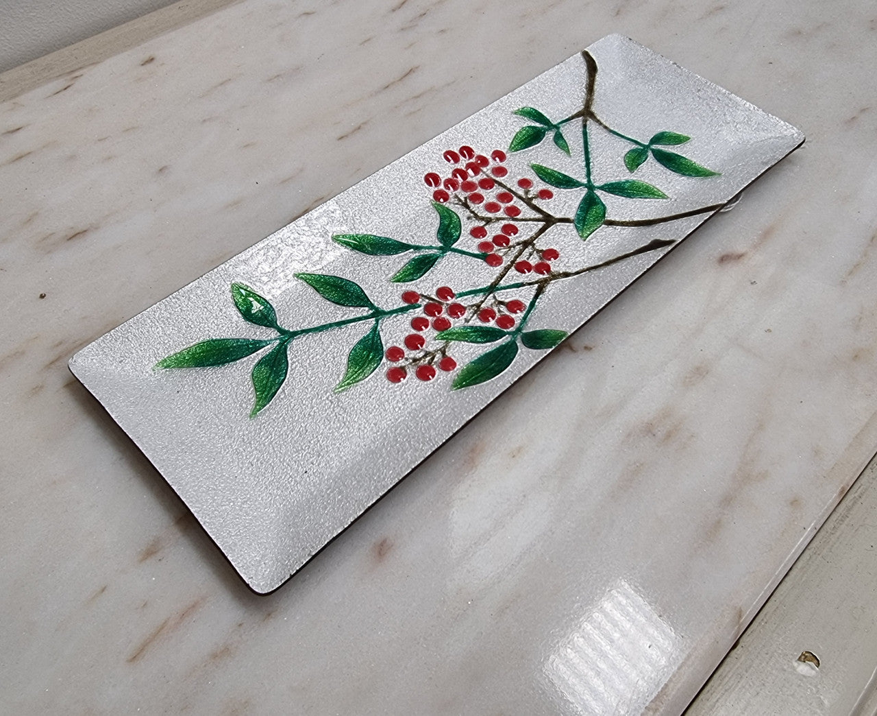 Stunning Vintage Japanese Enamel Tray with Floral Pattern