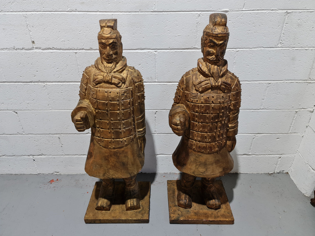Impressive pair of carved wood and gilt large Chinese Warriors. Circa: 1960. In good original detailed condition.