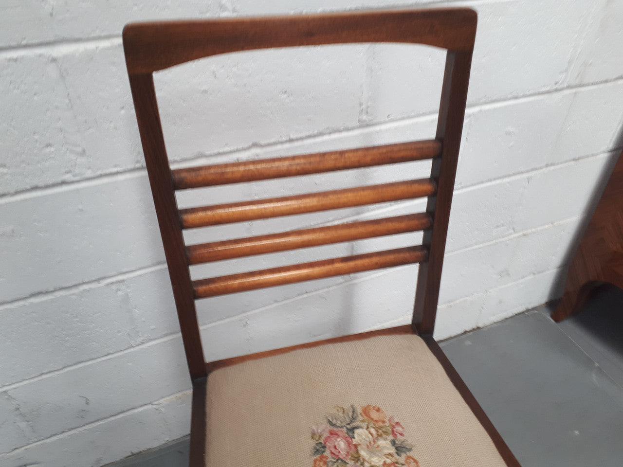 Ash wood tapestry covered chair. In good original condition.