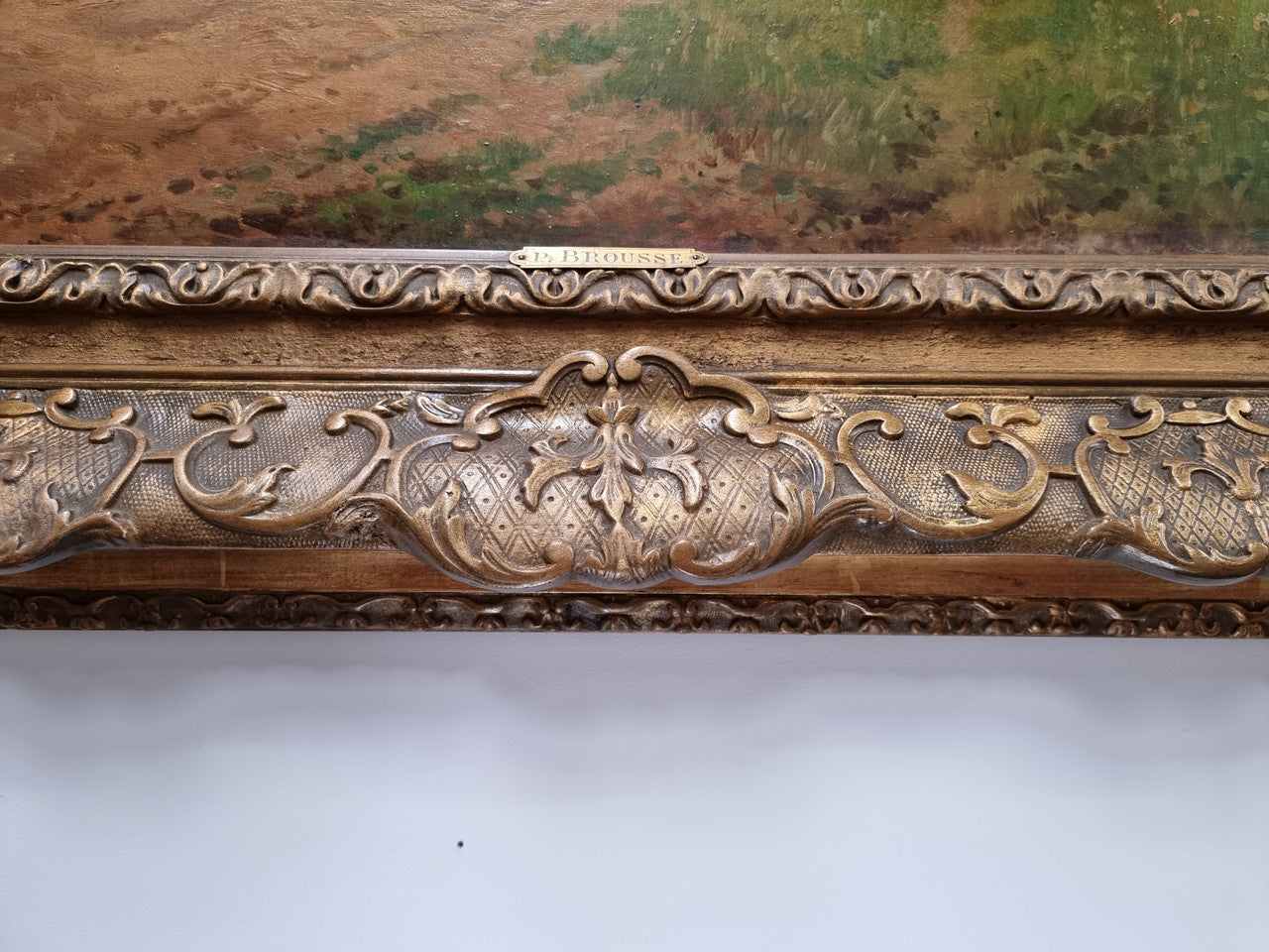 Amazing French impressionist oil on canvas of draft horses which is signed and in a lovely ornate frame. In very good original condition.