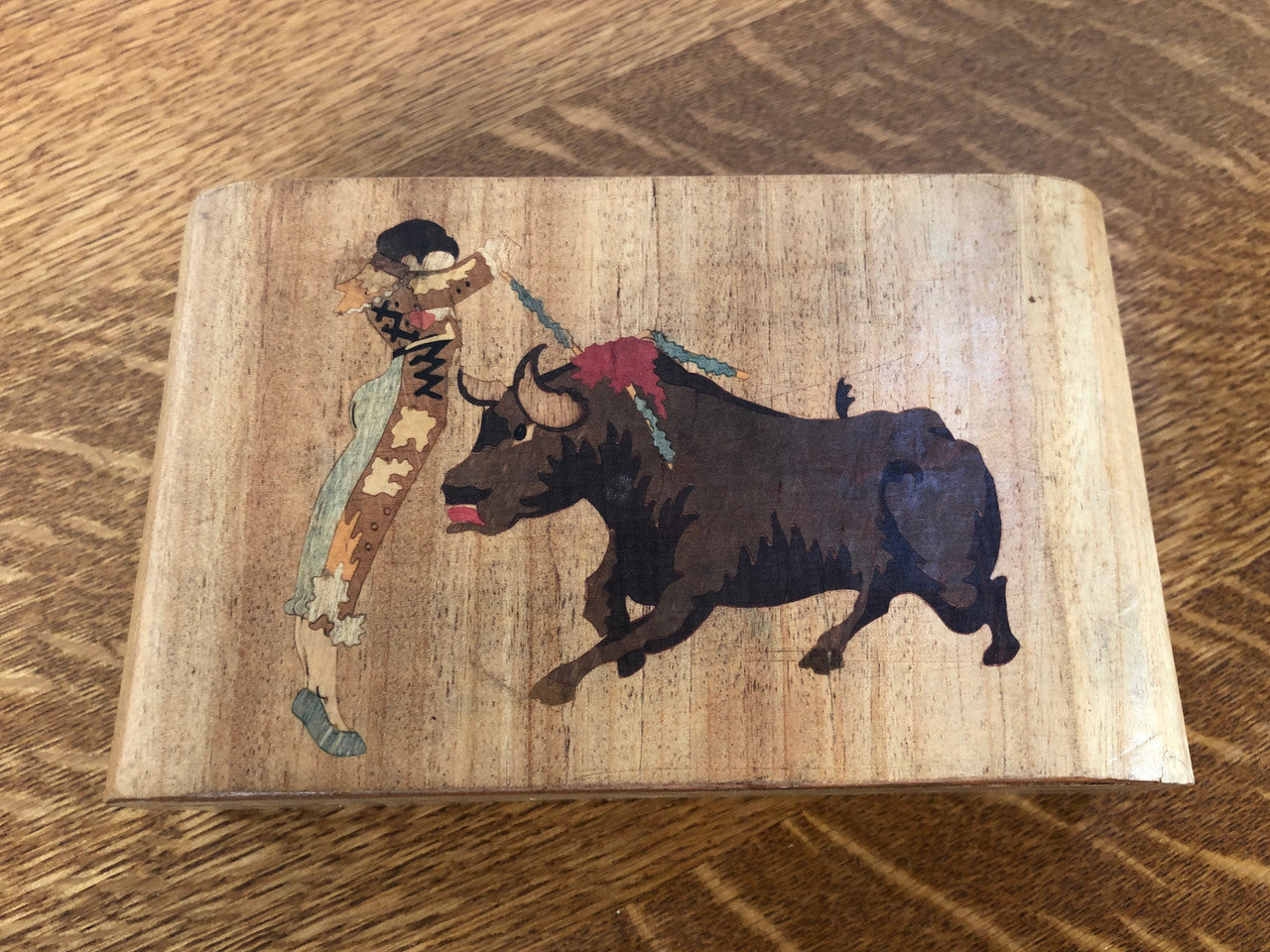 Vintage Wooden Box "Matador & Bull"