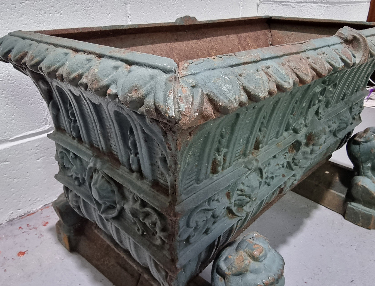 Rare French 19th Century cast iron green painted planter on stand. In good original condition.