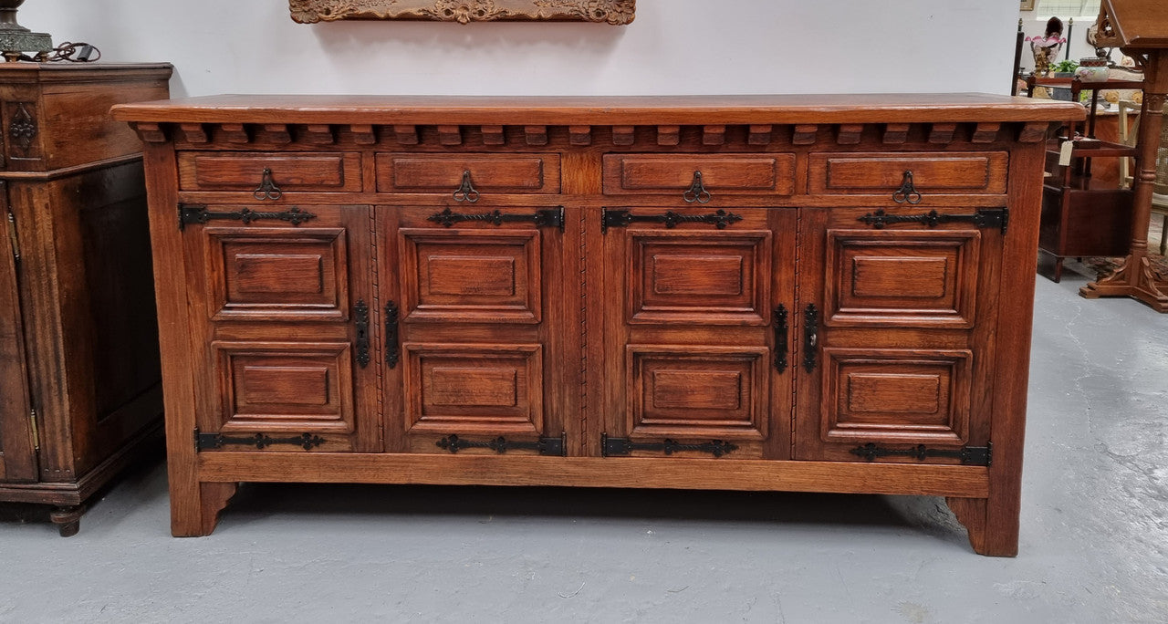 Large French Oak Spanish Style 4 Door Buffet