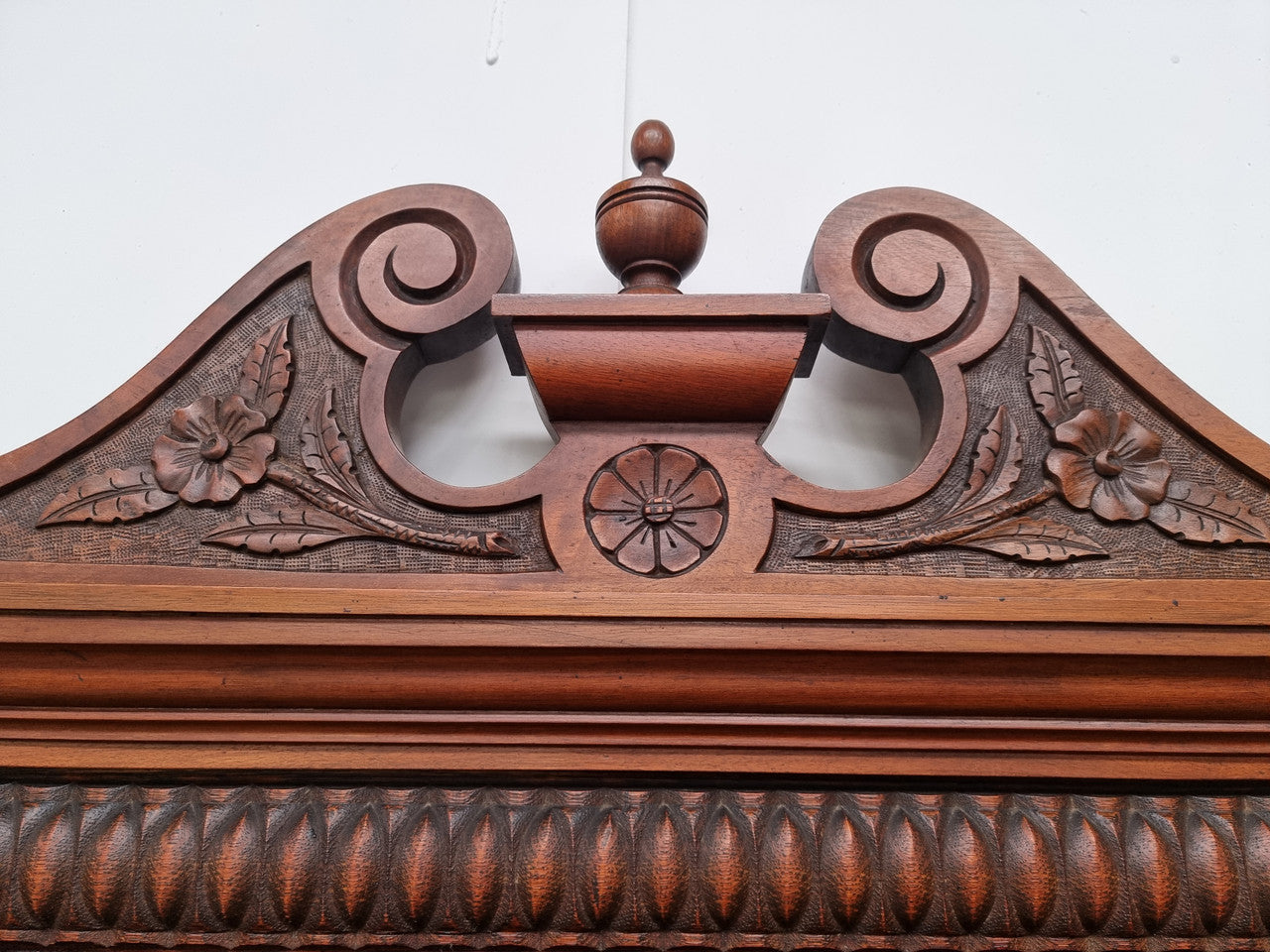 Beautiful Walnut nicely carved Edwardian mantle mirror. In good original condition and still has its original mirror.