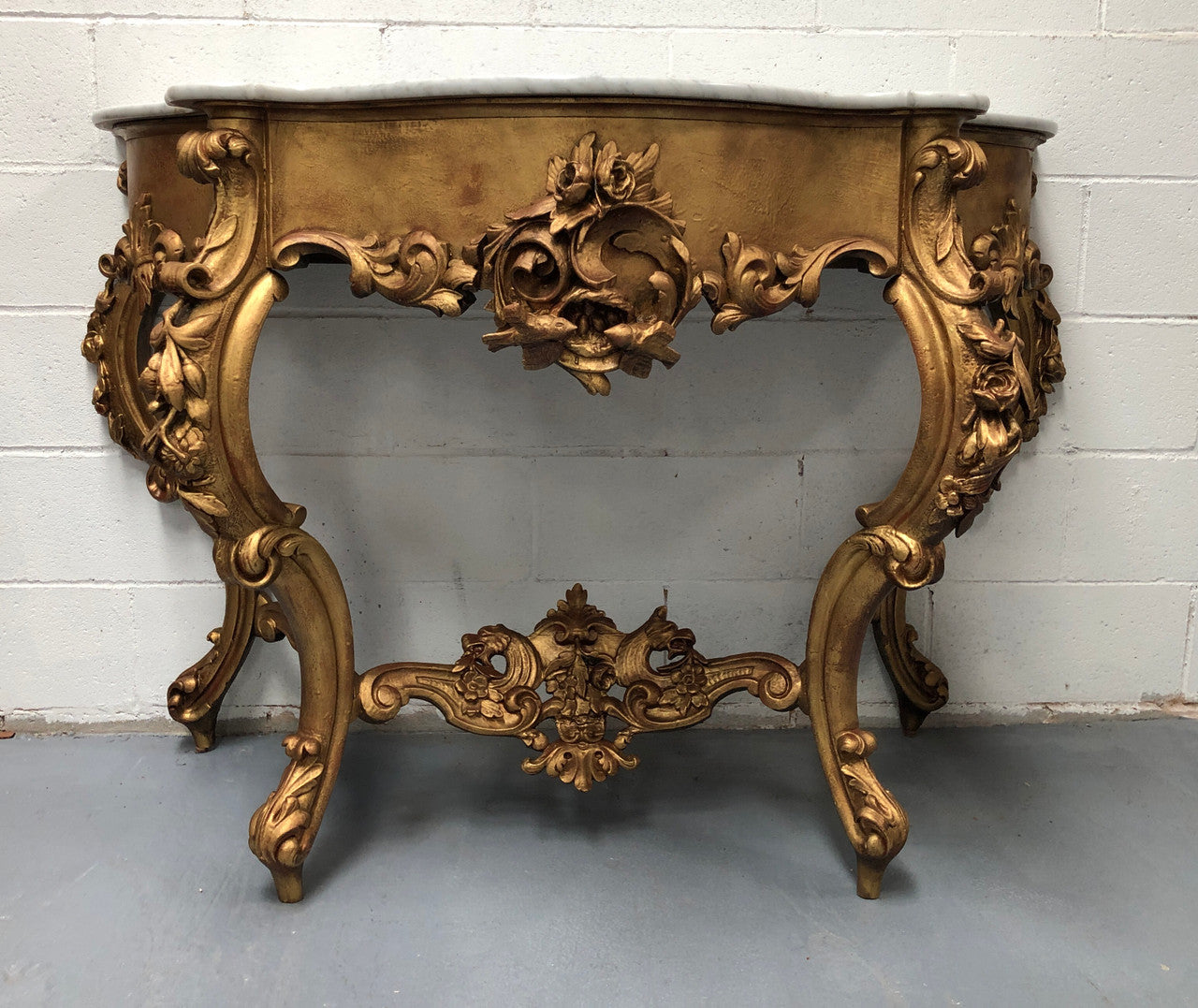A very grand 19th century French marble top giltwood console. In very good original condition. Circa 1880.