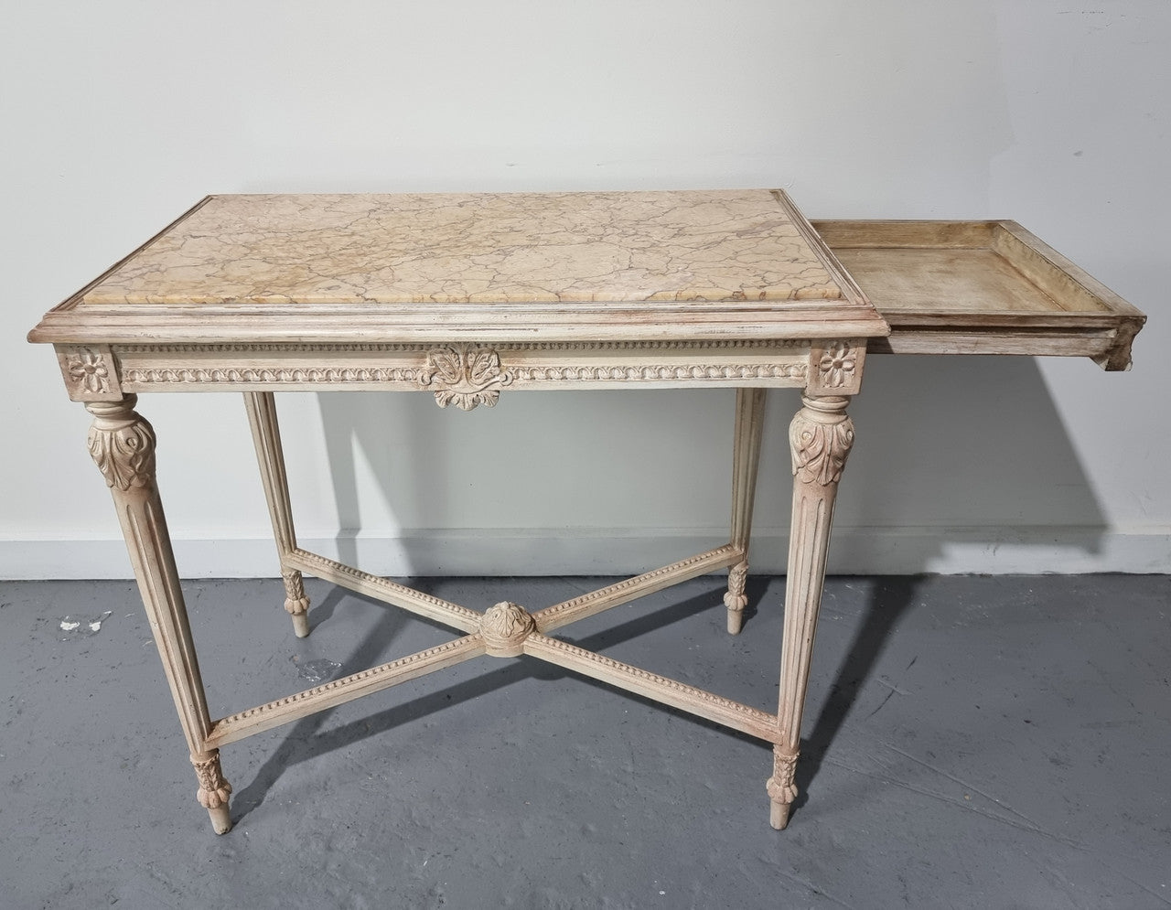 Louis XVI Painted & Marble Top Console Table With Two Drawers