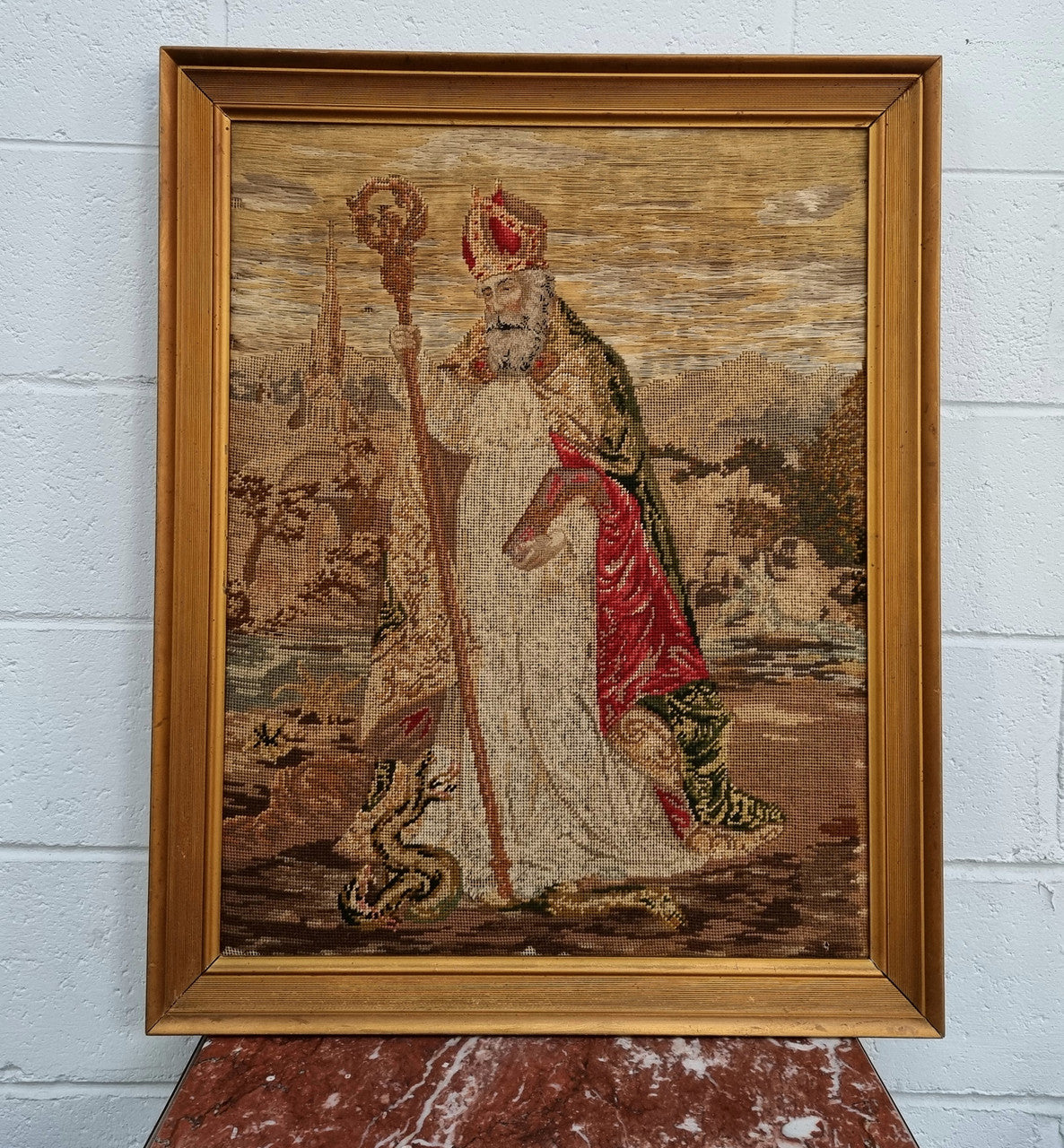 Antique Wool-Work Religious Framed Picture