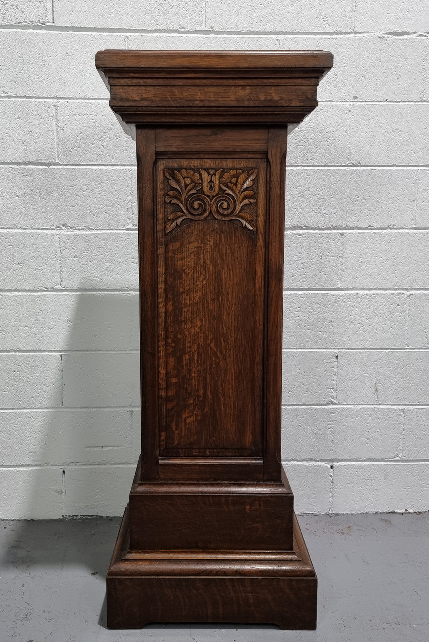 French Oak Henry II Style Pedestal with Carving to Trunk