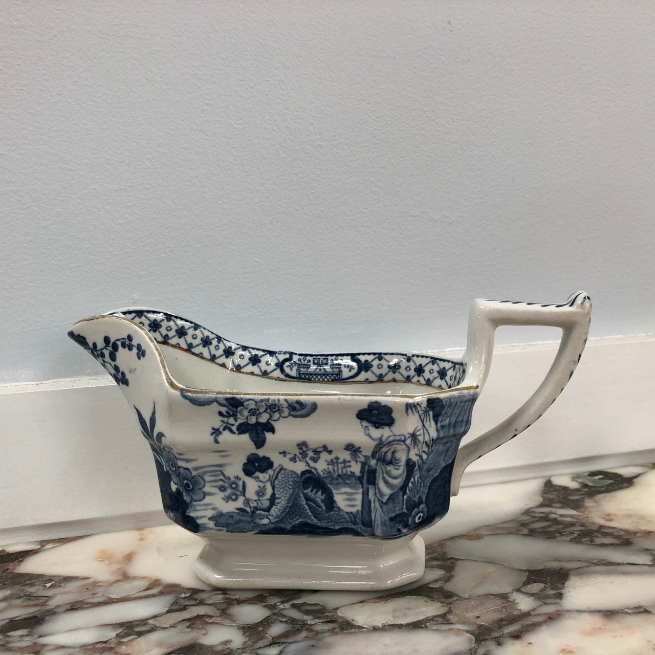A Blue and White English Gravy Boat