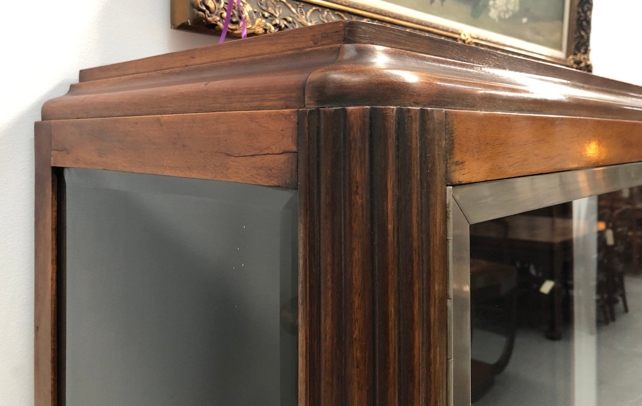 Large Walnut & Nickel Plated Art Deco Display Cabinet