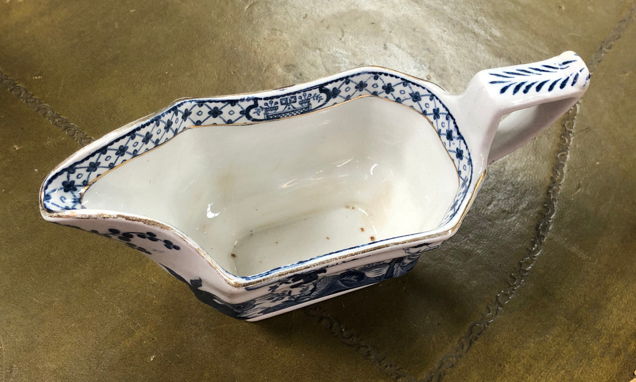 A Blue and White English Gravy Boat
