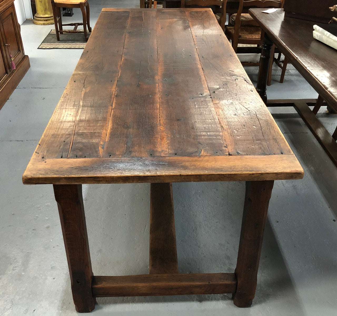 19th Century French Oak Farmhouse Table With Drawer