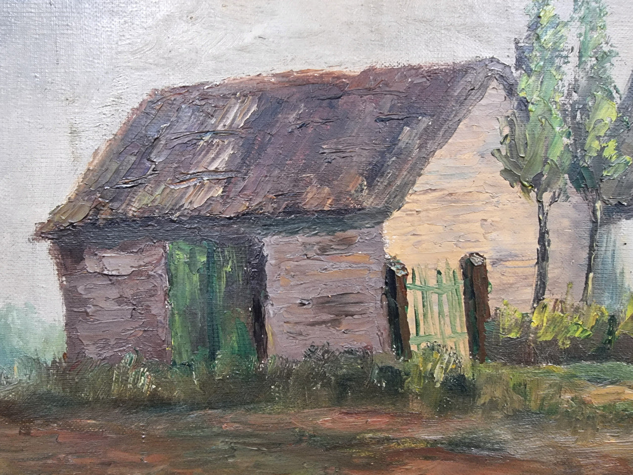 French signed oil on canvas depicting farmhouse in a lovely gilt frame. It is in good original detailed condition and has been sourced from France.