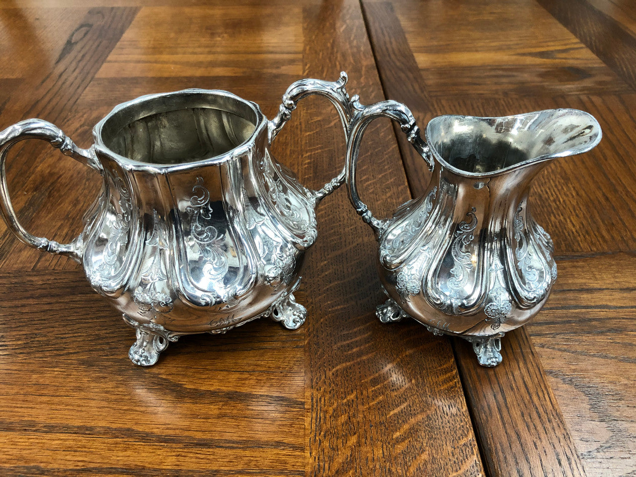 Antique Silver plate Britannia metal Victorian 4 piece tea / coffee service with lovely detail . Inscription and date of 1852.