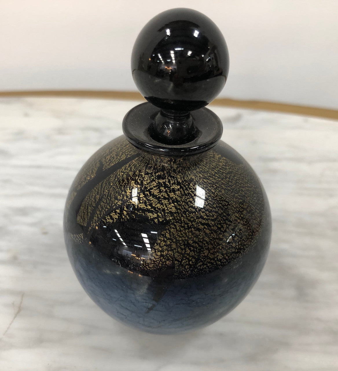 Nick Wirdnam Round Black & Gold Art Glass Scent Bottle