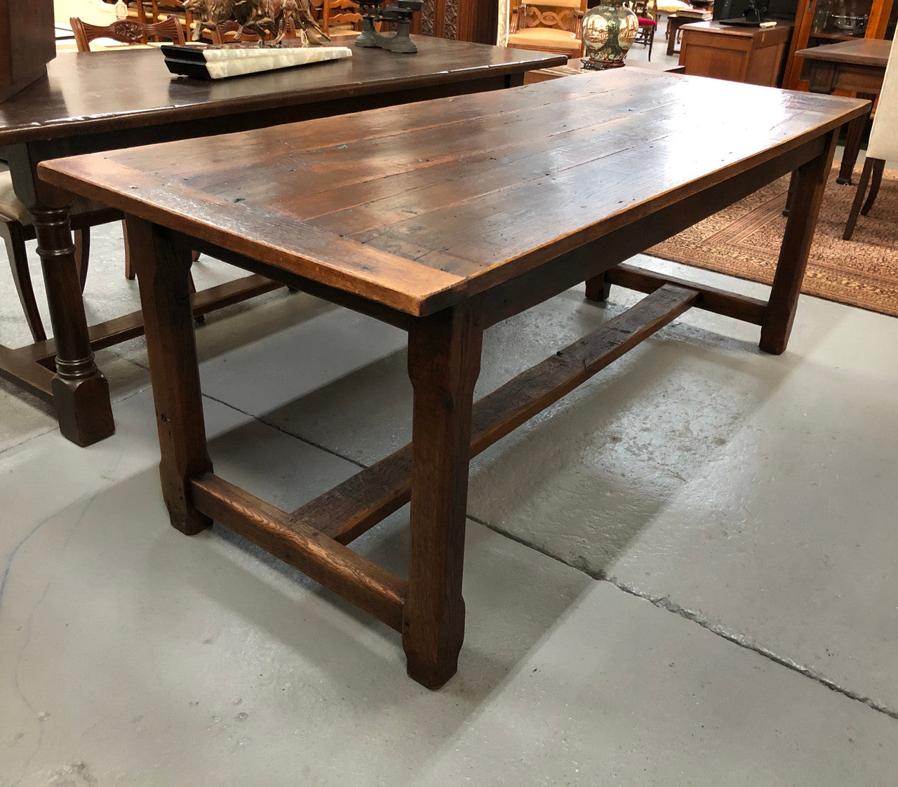 19th Century French Oak Farmhouse Table With Drawer