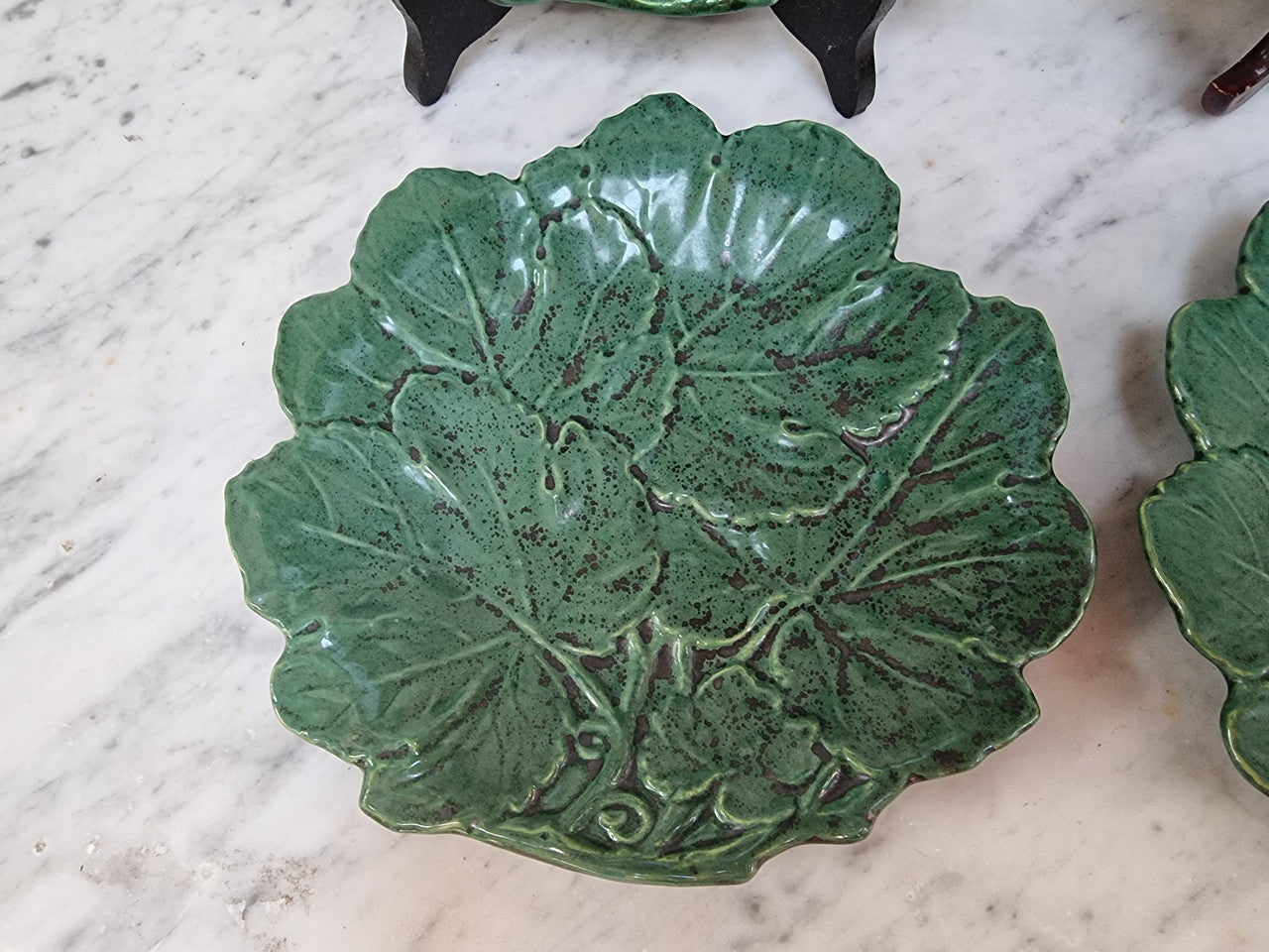 Set of 6 Victorian majolica grape vine plates. No markings – European. In very good original condition. $265 the set of six. 22.5cm Diam