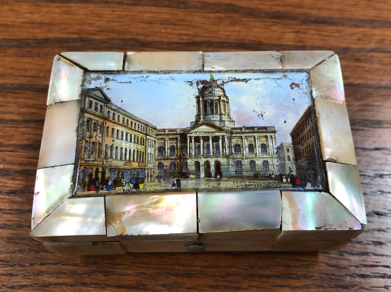 Antique Victorian Mother of Peral & Scene Trinket Box