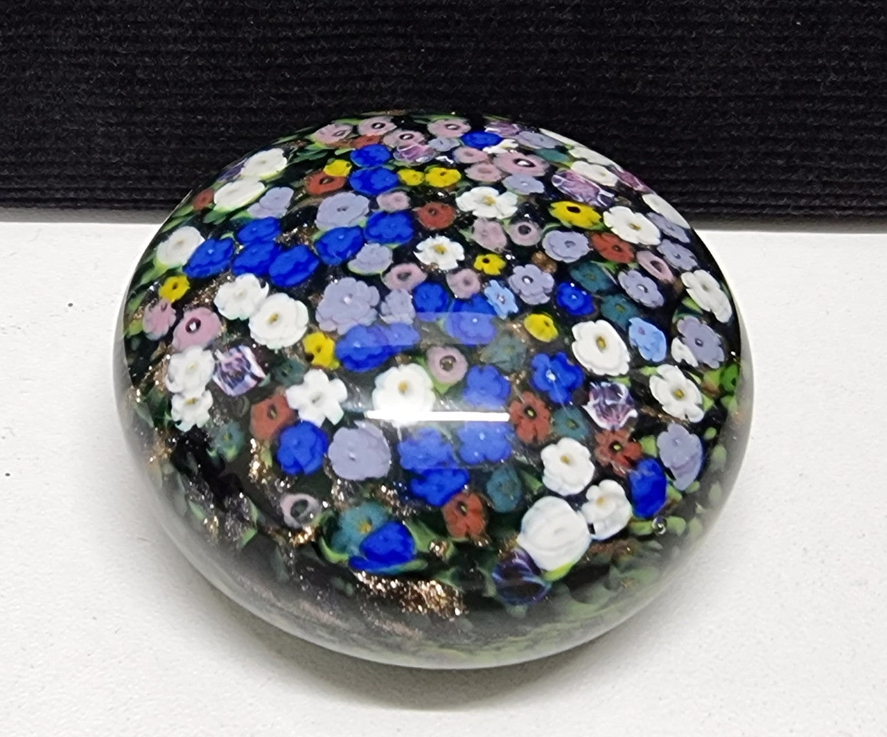 Vintage Murano art glass Millefiori Aventurine paperweight with supurb floral design. In great original condition. Please view photos as they help form part of the description.