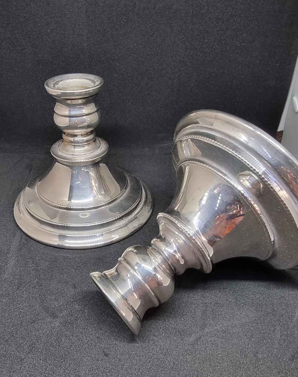 Beautiful pair of silver plate Walker and Hall candle Holders which are nice and heavy and in good condition.