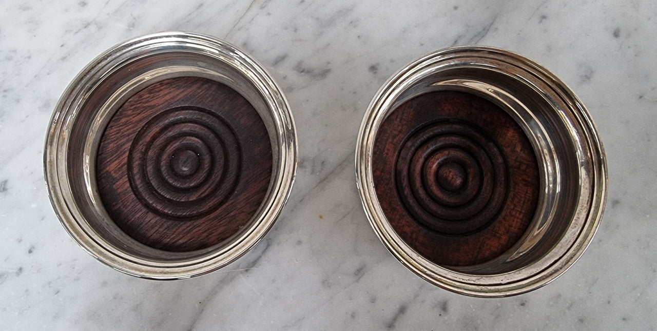 Quality Vintage Sterling Silver wine coasters. London 1969.