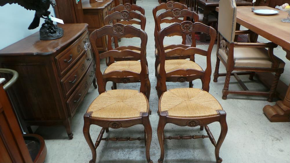 Set of Six French Oak Dining Chairs-2