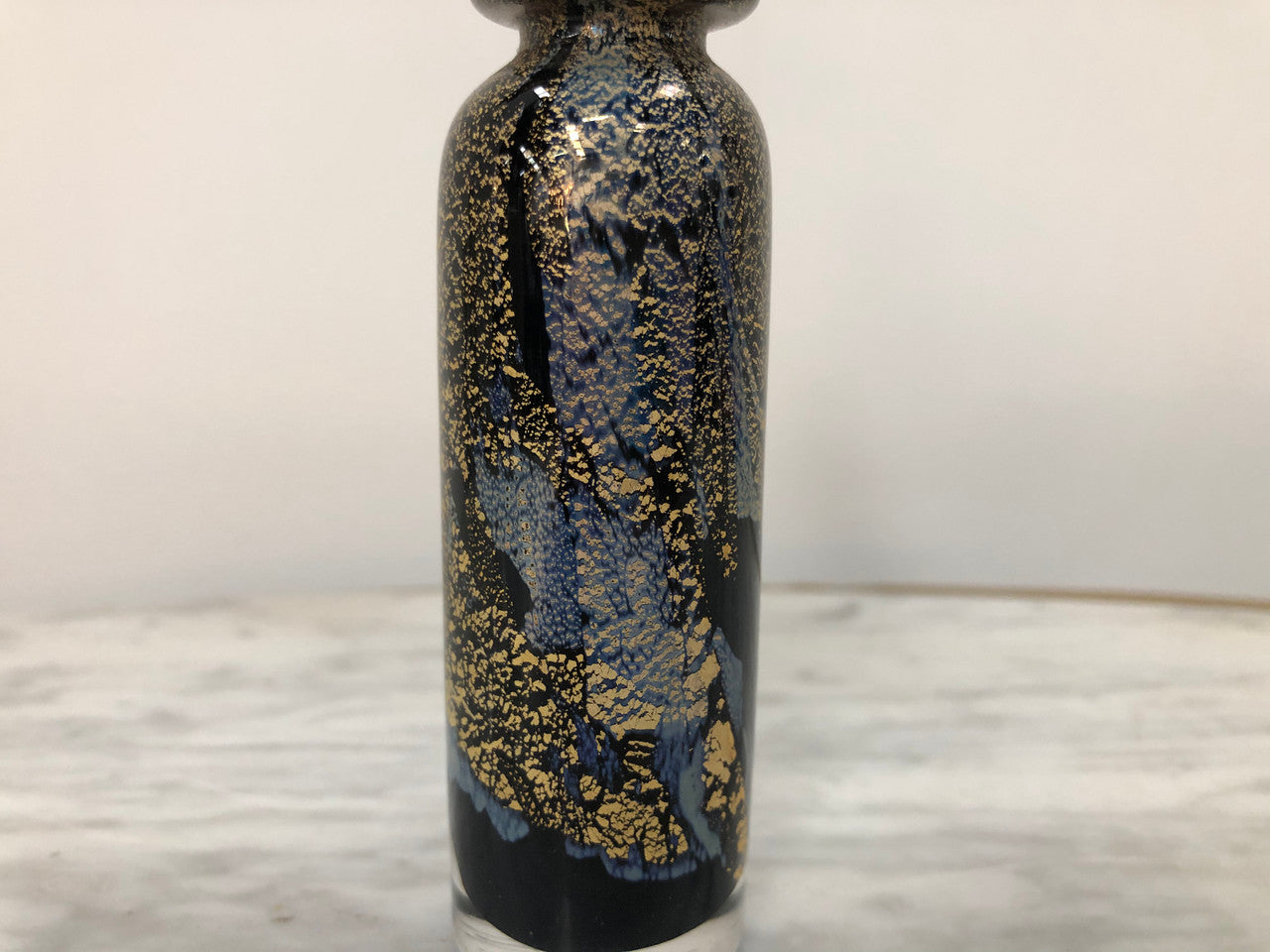 Nick Wirdnam Long Black & Gold Art Glass Scent Bottle