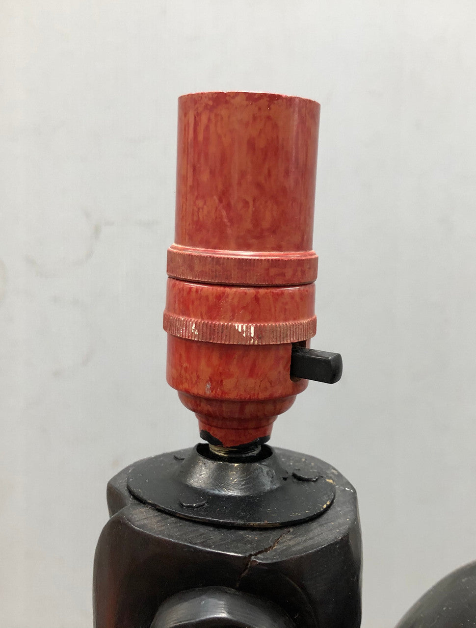 Antique Chinese hand carved Rosewood Immortal "Shou Xing" God of longevity lamp base. Profusely inlaid with brass cloisons. Meiji period Circa 1880.