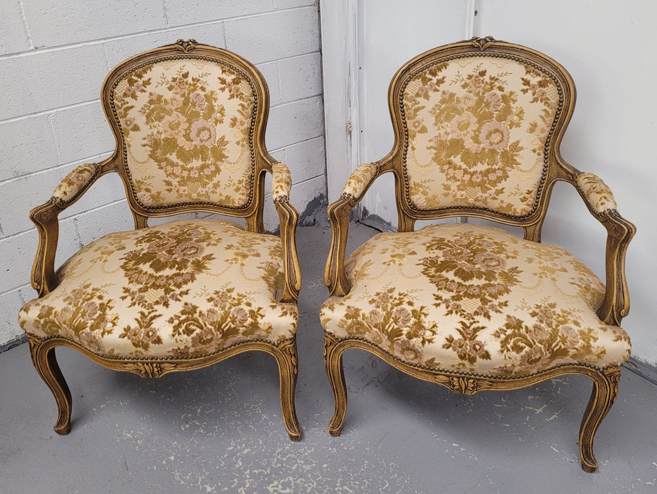 Pair of Louis XVI gilded armchairs, French