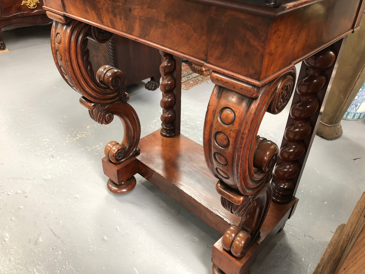 Antique French Flame Mahogany Console Table
