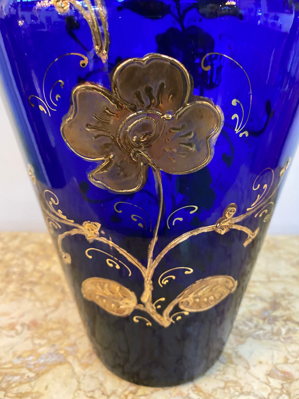 Large Edwardian Bristol Blue & Gilt Enamelled Vase