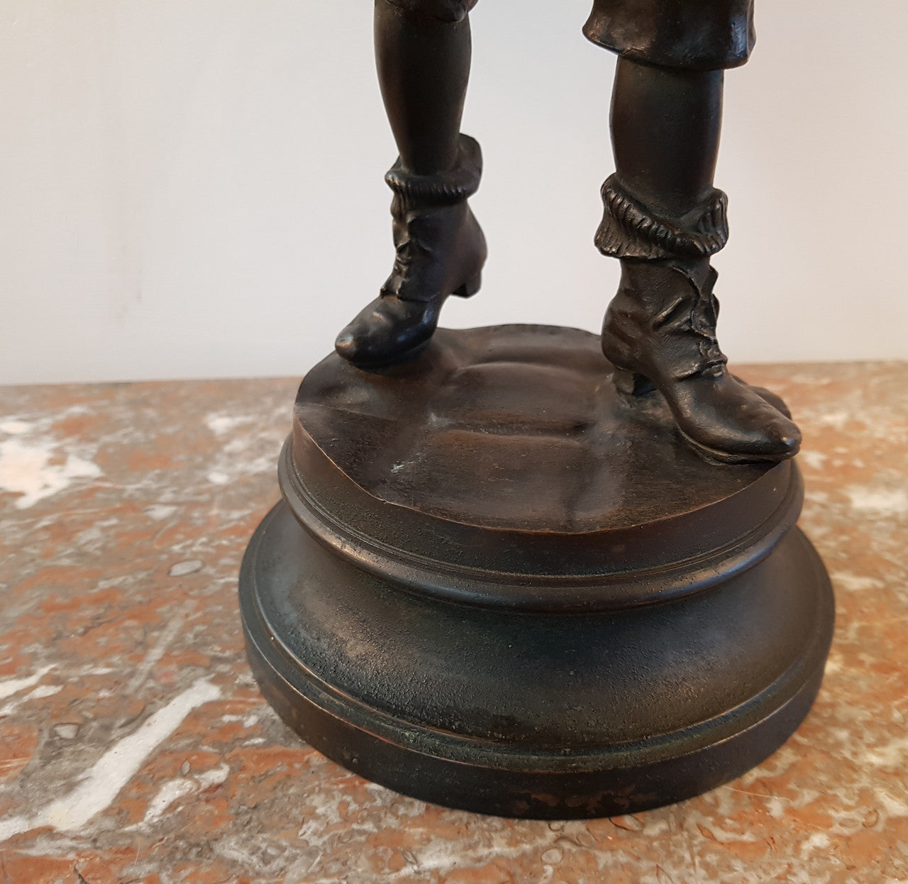 Fabulous French bronze statue of a school boy from the early 20th century. Signed by Marcel Debut ( 1865-1933) and its titled School Boy.