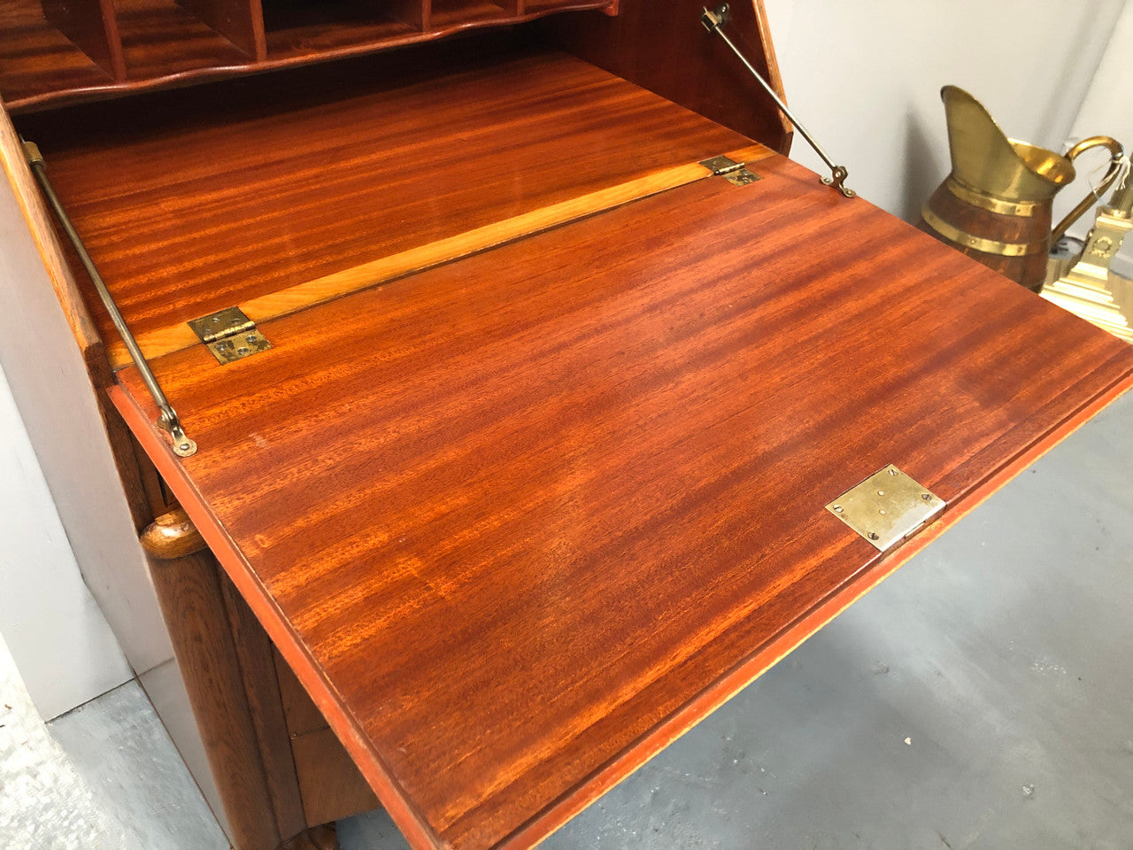Tudor Style Oak Drop Down Writing Desk for sale at Moonee Ponds Antiques showroom in Airport West
