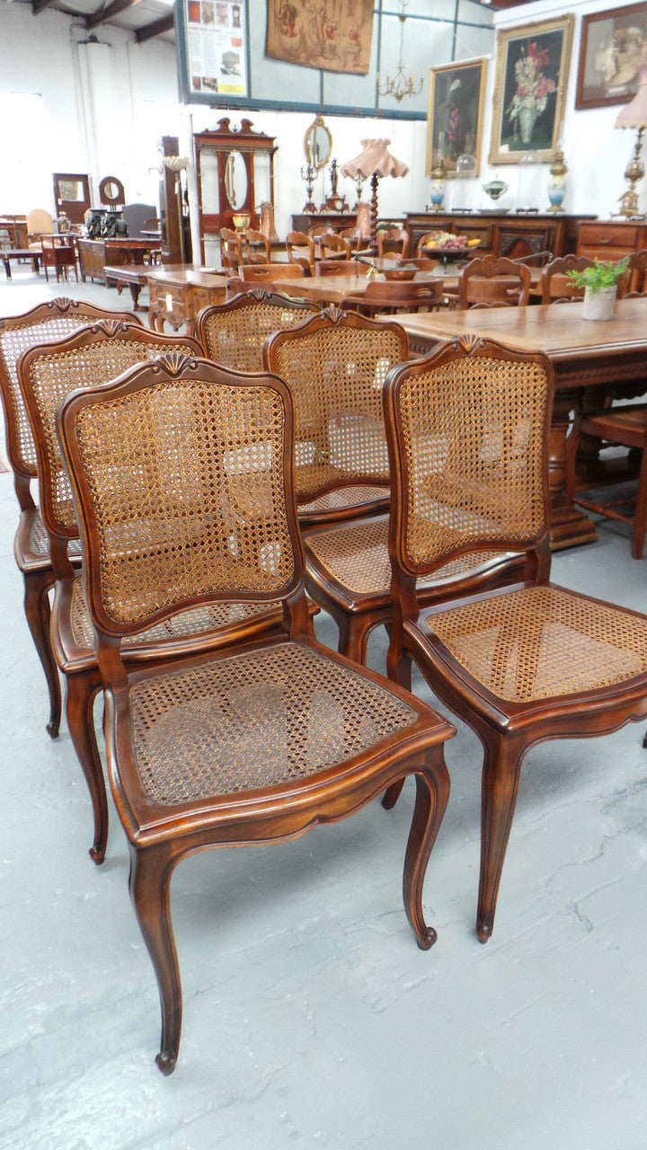 Set Of Six French Oak Chairs With Cane Seat And Back