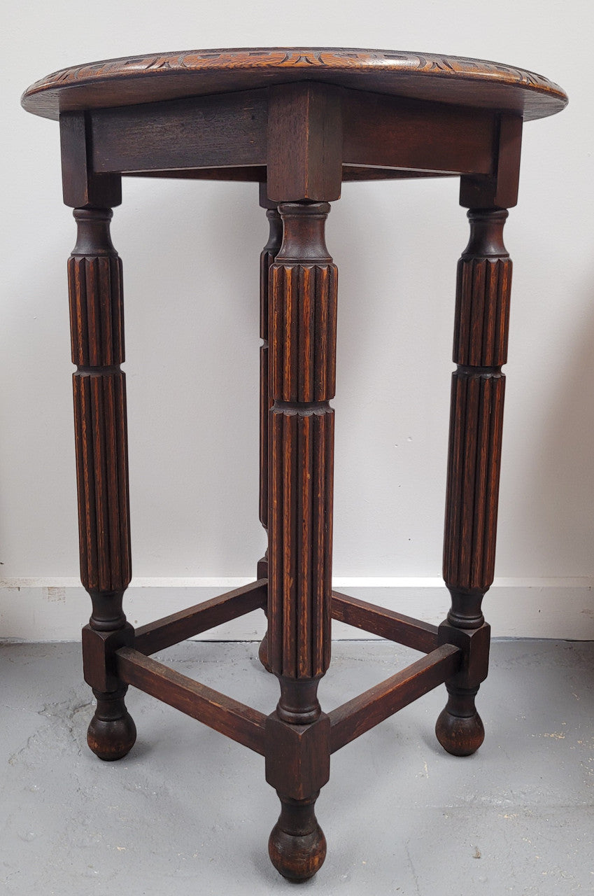 Round Tudor Oak Occasional Table Circ: 1930;s In good detailed condition.