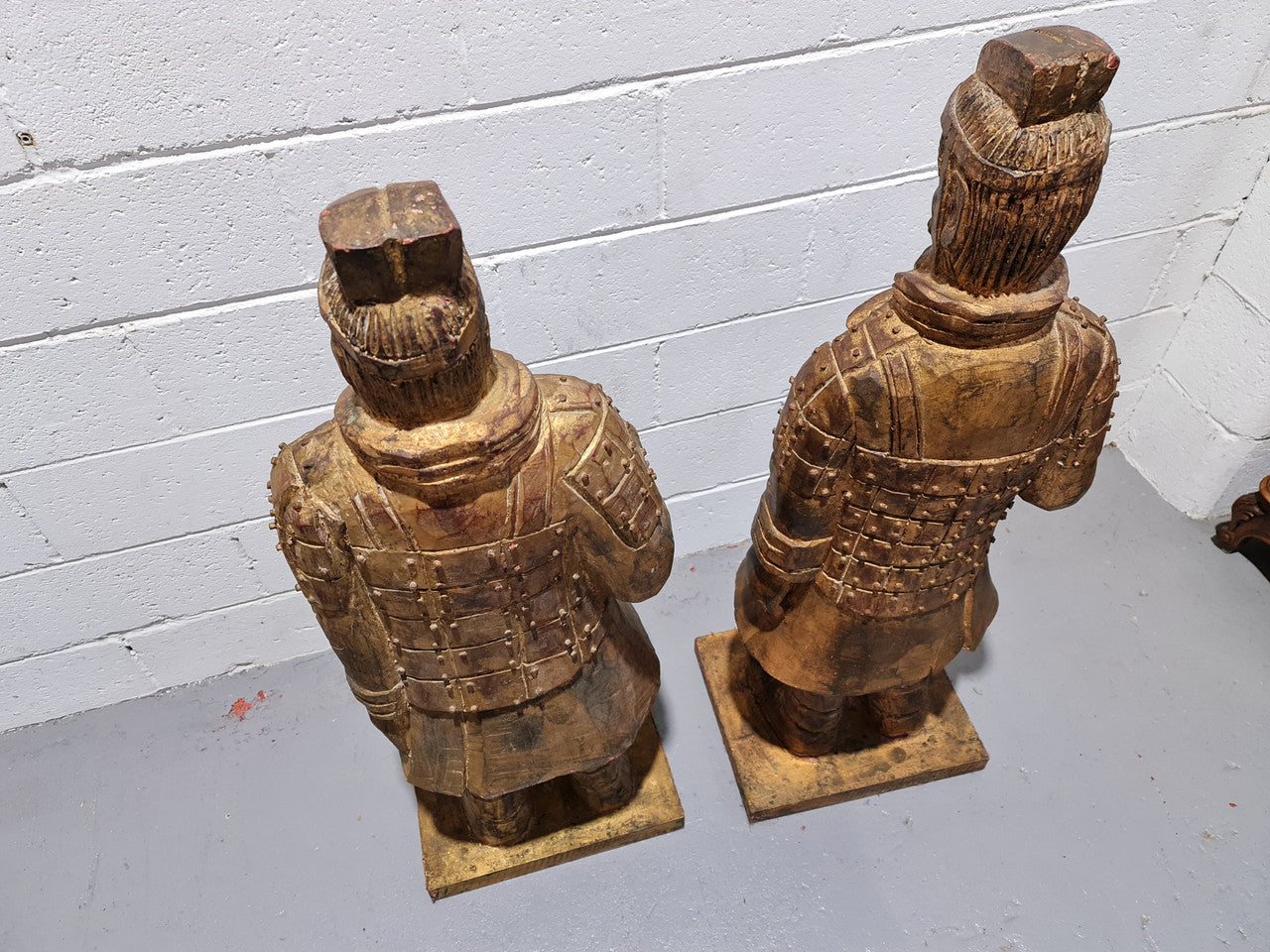 Impressive pair of carved wood and gilt large Chinese Warriors. Circa: 1960. In good original detailed condition.