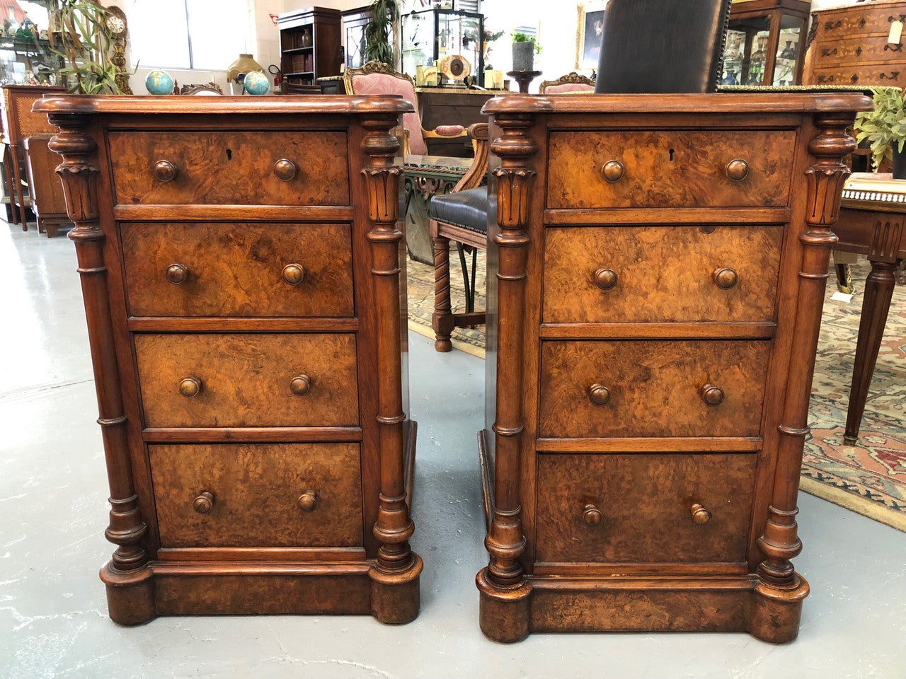 Lovely Pair Of Victorian Burr Walnut Bedside Cabinets