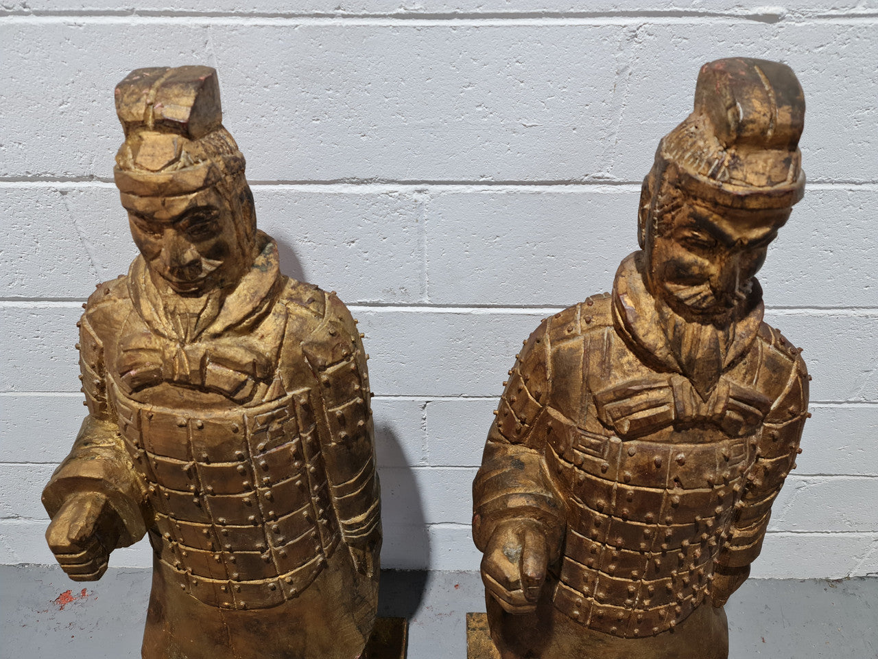 Impressive pair of carved wood and gilt large Chinese Warriors. Circa: 1960. In good original detailed condition.