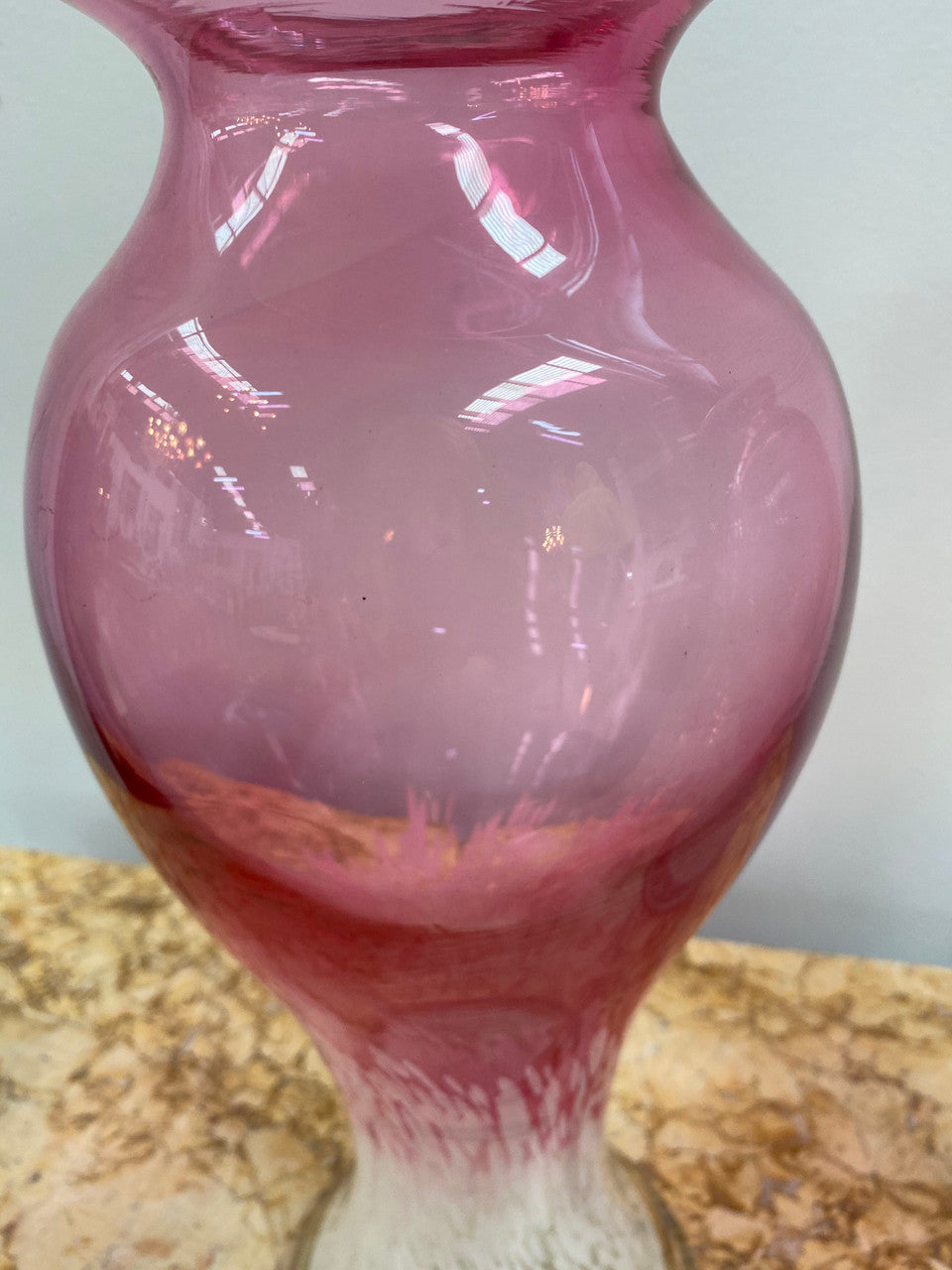 Pair of large Edwardian Ruby & Milk art glass vases. Handmade and in good condition. Circa 1900.