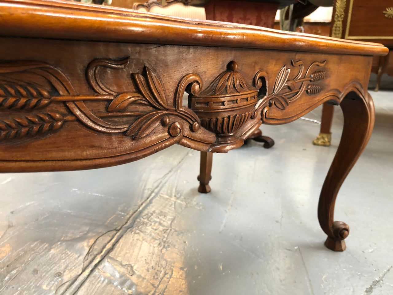 French Walnut parquetry top coffee table. In good original detailed condition. Circa: 1950's